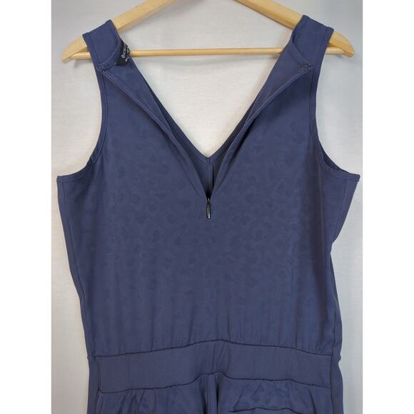 Athleta Brooklyn Textured Jumpsuit V Neck Leopard Print Purple Blue 10 - Picture 5 of 12